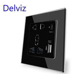 Smart Power Plugs Delviz With Type C Port Socket 18W 4000mA Smart Quick Charge dual interface output household embedded 1A1C Wall Power USB Outlet HKD230727