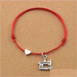 Charm Bracelets New Creative Heart Treadle Sewing Hine Pendant Red Rope Cord For Women Girls Party Unique Jewellery Gifts Drop Delivery Dhjo7