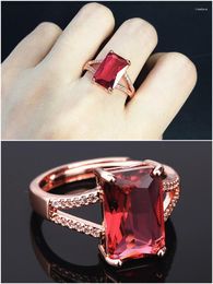 Cluster Rings Fashion Square Red Crystal Ruby Gemstones Diamonds For Women Rose Gold Color Jewelry Bijoux Bague Party Gifts Accessories