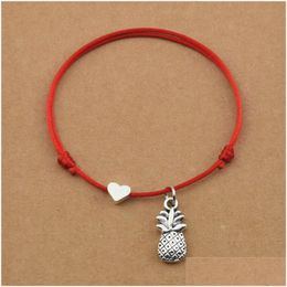 Charm Bracelets Handmade Lucky Red Cord Black Rope Tropical Fruits Ananas Pineapple Pendant Heart For Women Men Couple Jewellery Drop De Dhten