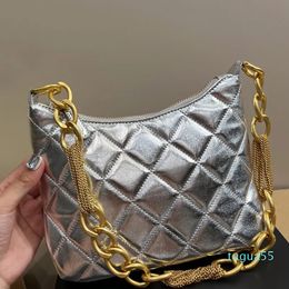 Shiny Handbag Underarm Shoulder Bag Hardware Metal Letters Rhombic Pattern Clutch Genuine Leather Cowhide Metal Chain Zipper Closure