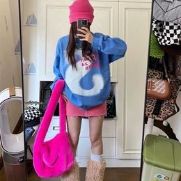 Evening Bags Fashion Women Pink Faux Fur Shoulder Bag Ladies Winter Soft Fluffy Crosssbody Purse Furry Tote Bag For Girls 230726