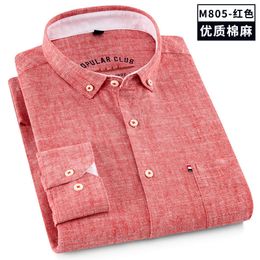 Mens Casual Shirts Spring and Autumn Cotton Shirt Long Sleeve Linen Thin Solid Colour Slim Fit Business No Iron Fashion 230726