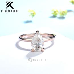 Wedding Rings Kuololit 2CT Pear Cut Ring for Women Soild 18K 14K Yellow Gold Solitaire Jewerlry Engagement Christmas Gift 230726