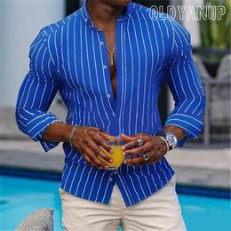 Mens Casual Shirts Vertical Stripe Shirt Long Sleeve Turndown Collar Button Cardigan Spring Autumn Fashion Top Men Clothing 230726