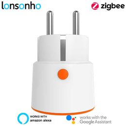 Smart Power Plugs Lonsonho Tuya Zigbee Smart Plug EU Socket 16A Power Metre Smart Life Home Automation Compatible Alexa Assistant HKD230727