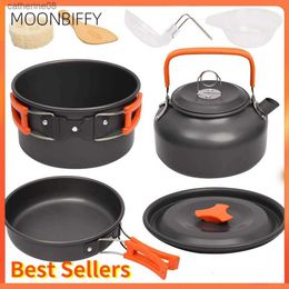 Camping Cookware Kit Outdoor Aluminium Cooking Set Water Kettle Pan Pot Travelling Hiking Picnic BBQ Tableware Equipment Cocina L230621