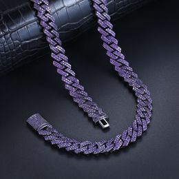 14mm Hip Hop TopBling Purple Cubic Zircon Miami Cuban Chain Necklace Gold Plated