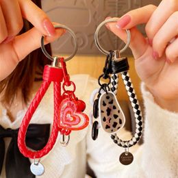 Trendy Love Heart Keychain Acrylic Chain Bell Pendant Keyring for Women Girls Headphone Case Charm Bag Accessories DIY Gifts