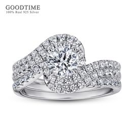 Wedding Rings Luxury Ring Set For Women Lady Pure 925 Sterling Silver Zircon Wedding Engagement Twist Ring Jewellery Accessories 230726