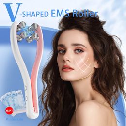 Face Massager EMS Face Lifting Roller RF Double Chin V Face Shaped Massager Jaw Cheek Thin Slimming Lift Up Belt Skin Care Tool 230726