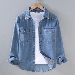 Mens Casual Shirts Spring And Summer Solid Color Thin Shirt Jacket Daily Style Top Long Sleeved Denim For Men 230726