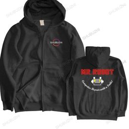 Men's Hoodies Man Black Zipper Hoodie Brand Clothing MR ROBOT Computer Repair With A Smile Mens Shubuzhi Spring And Autumn Oversized