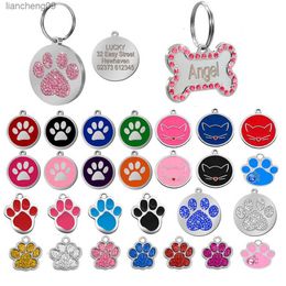 Dog Tag Engraved Custom Pet Dog Collar Accessories Personalized Cat Puppy ID Tag Stainless Steel Bone Paw Name Tags Anti-lost L230620
