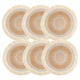 Table Mats 6PCS Bohemian Woven Cotton Placemat Flower Mat Linen Non-slip Kitchen Decoration