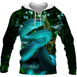 Men's Hoodies 2023 Fashion Casual Blue Poisonous Snake Pattern Printed Hoodie Novelty 3D Animal Sweatshirt Harajuku Style