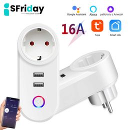 Smart Power Plugs IsFriday 16A Smart Plug Wifi EU With USB Charging Sector Socket Tuya SmartLife Connected Socket For Alexa Home Alice HKD230727