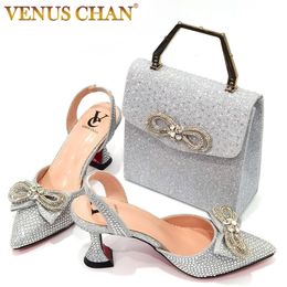 Sandals The Latest INS Style Bow Side Empty Party High Heels Pointed Toe Stiletto Heels Silver Women's Shoes And Bags 230726