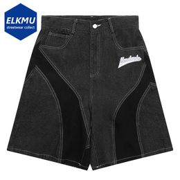 Camis Wide Leg Splicing Jeans Shorts Y2k Men Hip Hop Haruku Streetwear Loose Denim Shorts Black Man Shorts