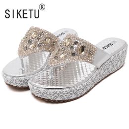 Slippers Women Summer Gold Silver Sandals Bead Leisure Beach Shoes Slippers 35-40 230726
