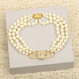 Designer Planet Pendant Ladies Fashion Metal Pearl Necklace Jewellery Gifts
