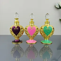 Fashion 12ml Enamel Dubai Arabic Style Perfume Bottles Glass Dropper Essential Oil Bottles Wholesale Heart Shape Deodorant Container