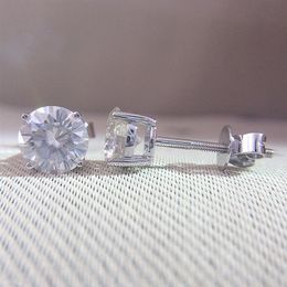 Genuine 14K 585 White Gold Screw Back DF Colour 2ctw Test Positive Round Cut Moissanite Diamond Earrings For Women CJ1912033160