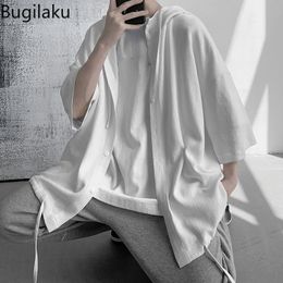 Mens Casual Shirts Bugilaku Lazy Wind Day Retro Shirt and Womens Short Sleeve Hooded Summer Thin 230726