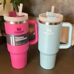 Stanley 40oz Mugs Cups With Handle White Frosted Lid And Straw Insulated Stainless Steel Tumblers Car Travel Termos Water Bottles 287g