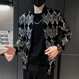 Men's Jackets Men Black Sequin Bomber Jacket Loose Stand Collar Spring Summer Male Casual Hip Hop Coat Zip Up Baseball Jackets 230727