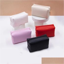 Storage Baskets Solid Color Pu Leather Makeup Bag For Women Zipper Large Female Cosmetic Bags Travel Make Up Toiletry Case Washing Pou Otrxt