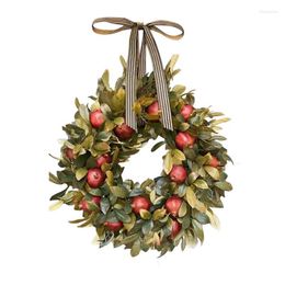 Decorative Flowers Artificial Flower Wreaths Door Wreath With Pomegranate Fruit & Green Leaves Harvest Festival For Wall Window Farmhouse
