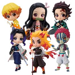 Action Toy Figures Qposket Anime Demon Slayer Figure Nezuko Tanjirou Zenitsu Inosuke Kyoujurou Giyuu 15cm Action Figuras Kawaii PVC Model Toys Gift 230726