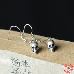 Stud MKENDN 100 925 Sterling Silver Creative Retro Skull Pendant Drop Earring Trendy Street Punk Style for Men Women Ear Jewellery 230726