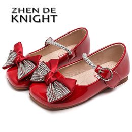 Sneakers Girls' Leather Shoes Spring Baby Soft Sole Flat Casual Fashion Bow Crystal Red Black 230726