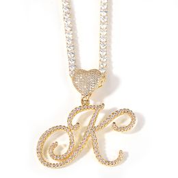 Hip Hop A-Z Letters Pendants Necklace Heart Buckle 18k Real Gold Plated Men Gift