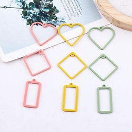 Charms DIY Jewellery Candy Colours Rubber Enamel Alloy Pendants Hollow Out Heart Rectangle Square Geometry Earring Charm 10pcs