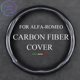 Carbon Fibre Steering Wheel Cover for ALFA-ROMEO Giulia Stelvio Giulietta Universal 37-38cm 15 Inche Leather Trim Strip Interior A2085