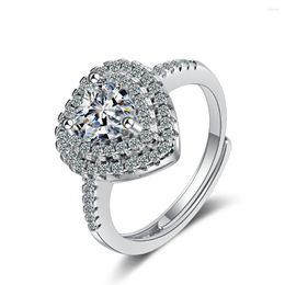 Cluster Rings Solid 18K White Gold Jewelry Diamond Open Ring For Women Fine Anillos De Bizuteria Silver 925 Heart Anels Box