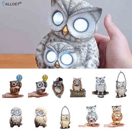 Garden Decorations Resin Simulation Animal Sculpture Art Crafts LED Solar Owl Sculptures Desktop Ornaments for Yard 230727