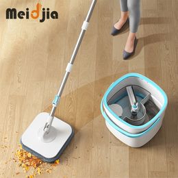 Mops MEIDJIA 360° Spin Mops with Bucket Clear Water Separation Floor Cleaning Rotating Mops Set Hand-Free Squeeze Household cleaning 230726