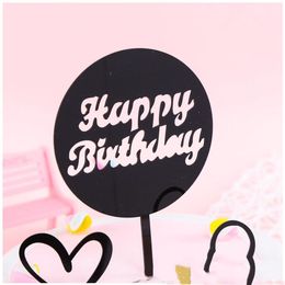 New Happy Birthday Cake Topper Acrylic Golden pink Cupcake Toppers Children Birthday Party Cake flag Decoration Baking Supplies254F