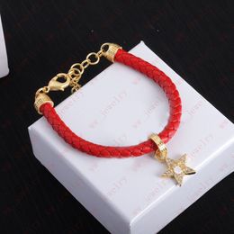 Beauty statue Pentagram pendant good luck red leather rope thick bracelet Chain, the same style for men and women, designer neutral simple fashion style, gift