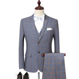 Mens Suits Blazers Suit Three Piece Youth Leisure European and American British Check Fashion Slim Fit Wedding Dress 5XL 230726