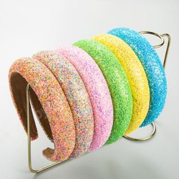 New Fashion Headwear For Women Wide Side Turban Full Rhinestone Hairband Solid Colour Hair Accessories