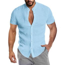 Mens Casual Shirts Summer Cotton Linen Men Slim Vneck Long Sleeve Loose Tee Solid Colour Street Wear Blouse Tops camisetas 230726