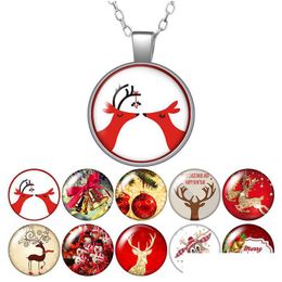 Pendant Necklaces Christmas Reindeer Bells Round Necklace 25Mm Glass Cabochon Sier Plated/Crystal Jewellery Women Girl Birthday Gift 50C Dh0De