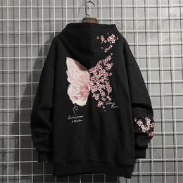 Mens Hoodies Sweatshirts Black Butterfly Embroidery Hoodie Men High Street Hooded Sweatshirt Girls Couple Tops Casual Red Spring Autumn Japan 230727