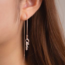 Hoop Huggie Custom Name Earrings Personalized Threader Gold Stainless Steel Dangle Long Chain Ear Line For Women 230727