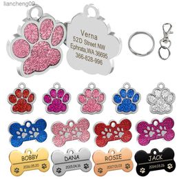 Personalized Dog Tags Engraved Cat Puppy Pet ID Name Collar Tag Pendant Pet Accessories Bone/Paw Glitter L230620